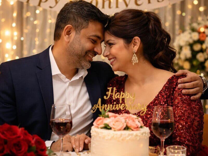 Anniversary Celebration - Couple with cake
