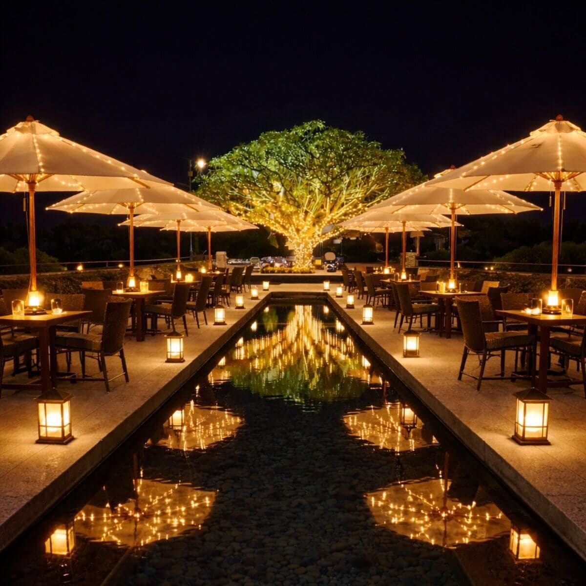 Wedding Reception - Night terrace with lanterns
