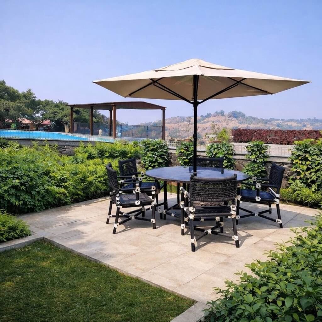 Conure Villa bedroom with mountain view at Manas Resort, Igatpuri