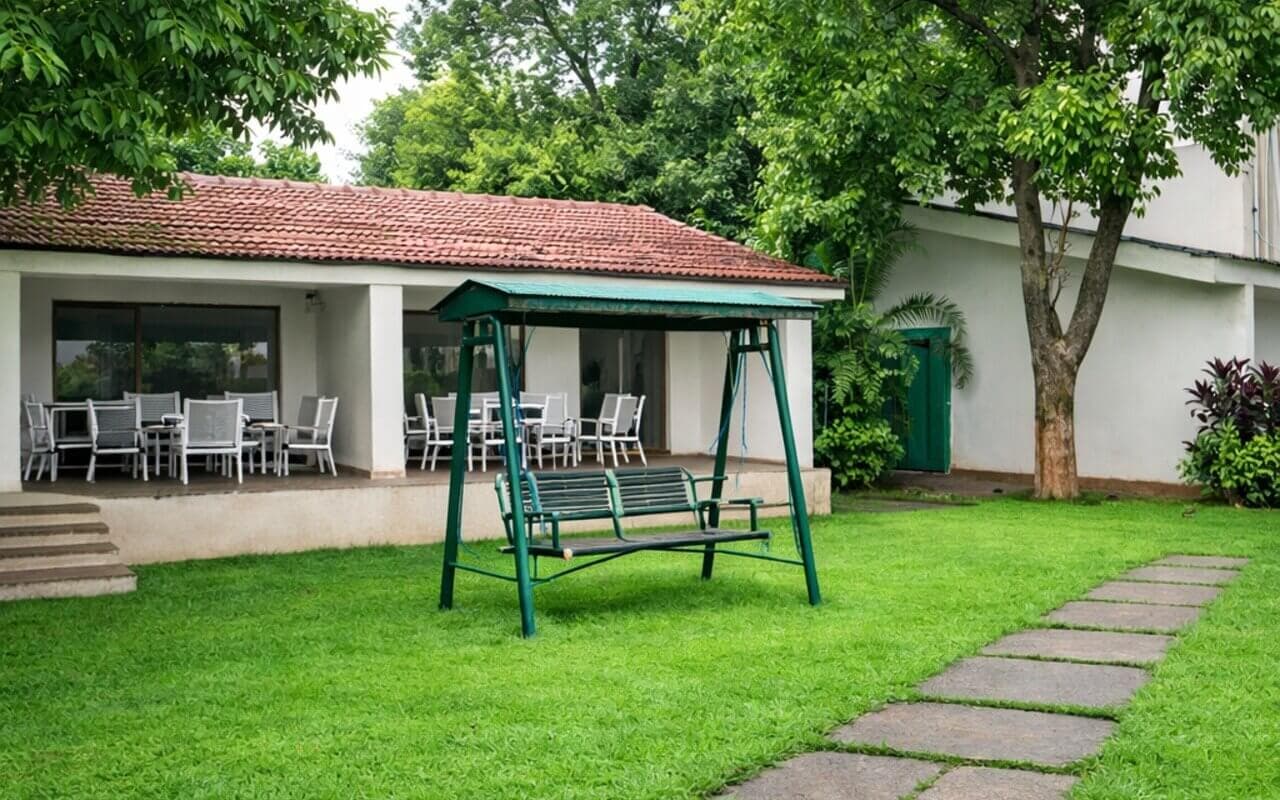 Private backyard of Macaw Villa at Manas Resort, Igatpuri