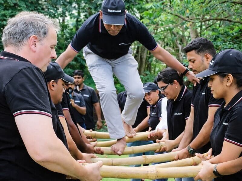 Team-building group activity at Manas Resort, Igatpuri